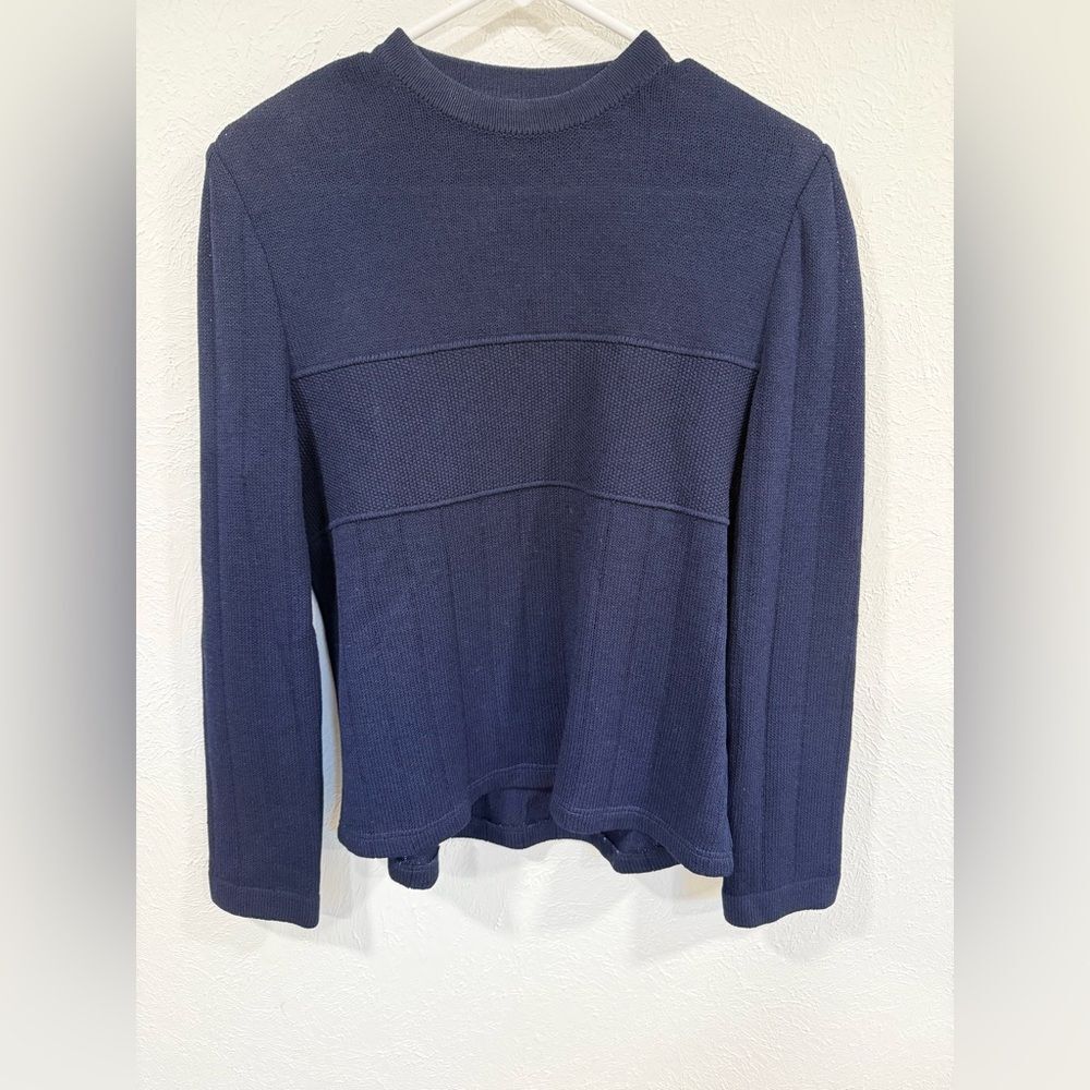 St. John Basics Navy Rib Knit Zipper Shoulder Sweater S EUC